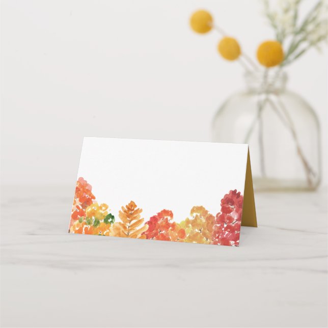 Tarjeta De Asiento Watercolor Otumn Woodlands Fall Wedding (Anverso)