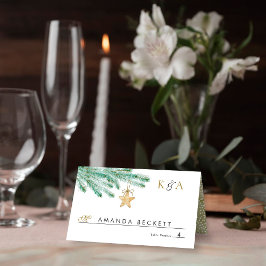 Tarjeta De Asiento Watercolor Pine Boughs Navidades Boda de Invierno