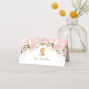 Tarjeta De Asiento Watercolor Pink Gold Adventure Baby Shower