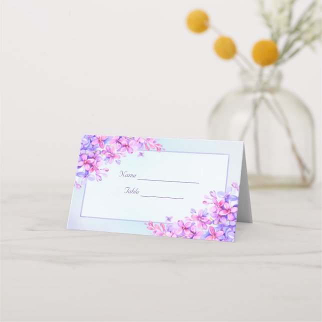 Tarjeta De Asiento Watercolor Púrpura Lilac Boda Place Card (Anverso)