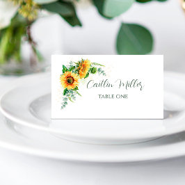 Tarjeta De Asiento Watercolor Sunflowers Rustic Boda Place Card