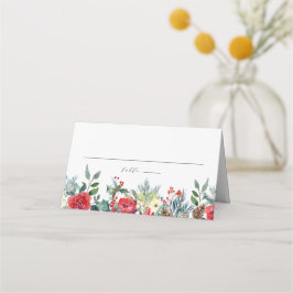 Tarjeta De Asiento Watercolor Winter Blooms Garland Boda Botánico