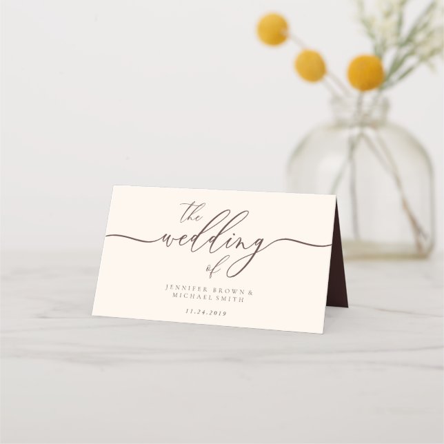 Tarjeta De Asiento Wedding Name Simple Chocolate Brown (Reverso)