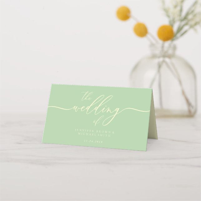 Tarjeta De Asiento Wedding Name Simple Pistachio & Cream (Reverso)