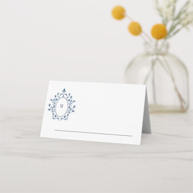Tarjeta De Asiento Wedding or event place card Teal Monogram (Reverso)