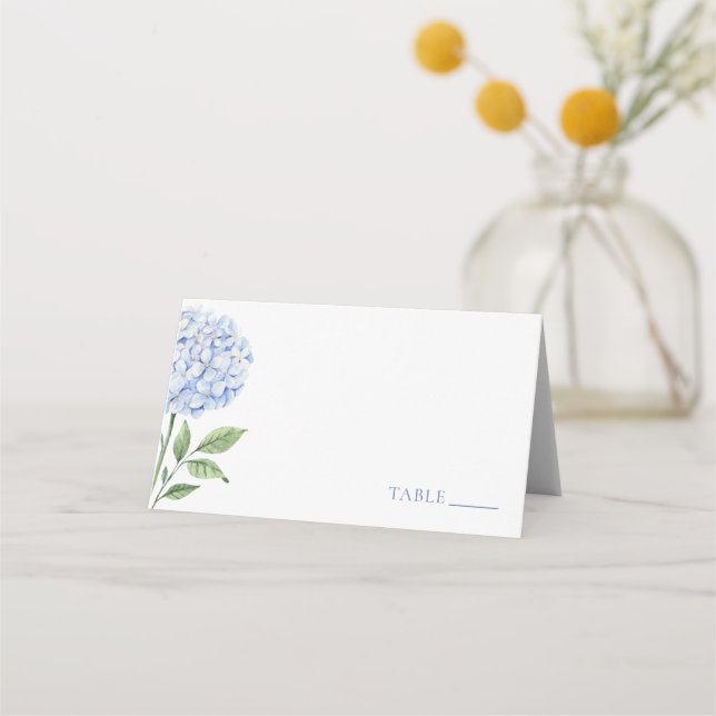 Tarjeta De Asiento Wedding Place Cards, Single Blue Hydrangea Classic (Anverso)