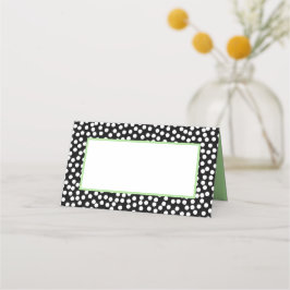 Tarjeta De Asiento Whimsical Black and White Polka Dots with Green