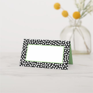Tarjeta De Asiento Whimsical Black and White Polka Dots with Green