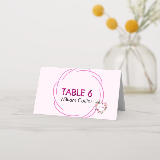 Tarjeta De Asiento Whimsical Citrus Pink & flower Wedding   (Anverso)