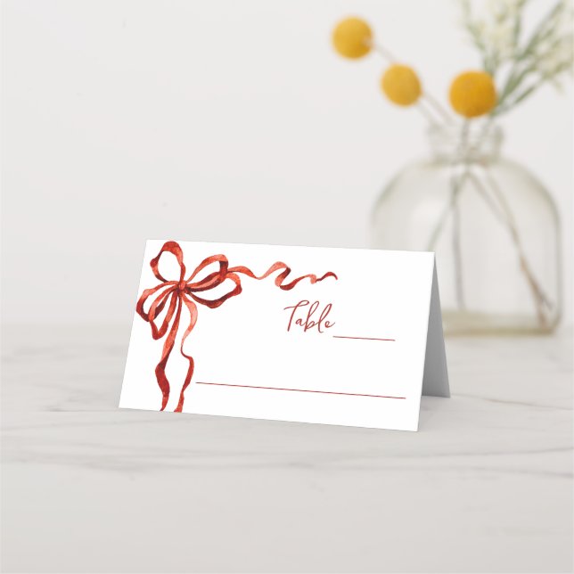 Tarjeta De Asiento Whimsical Funky Red Bow Christmas Dinner Party (Anverso)