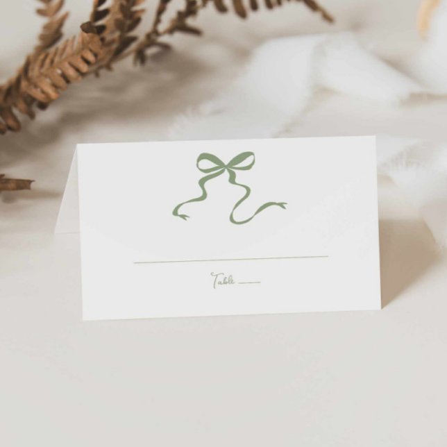 Tarjeta De Asiento Whimsical Sage Green Bow Boda Place Card (Subido por el creador)