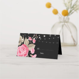 Tarjeta De Asiento Whimsical String Lights BlackPlace Card