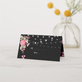 Tarjeta De Asiento Whimsical String Lights BlackPlace Card