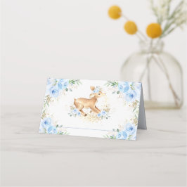 Tarjeta De Asiento Whimsical Sweet Deer Blue Floral Baby Shower