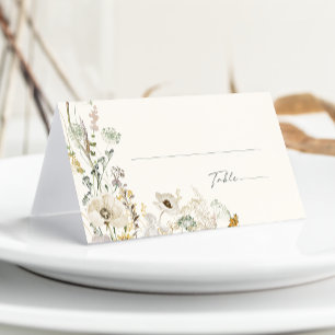 Tarjeta De Asiento Whimsical Wildflower Meadow   Marfil y salvia dobl