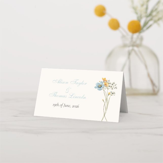 Tarjeta De Asiento Whimsical Wildflowers Meadow Wedding  (Anverso)