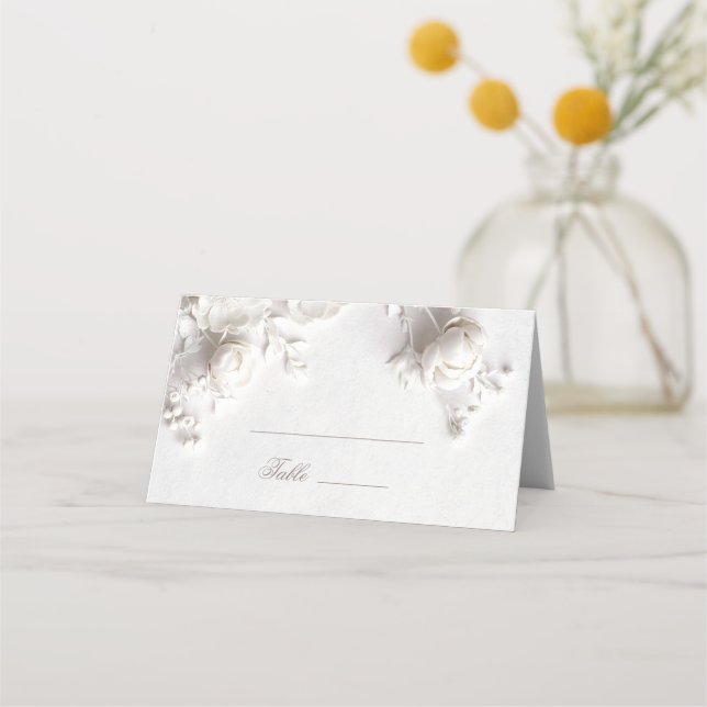 Tarjeta De Asiento White 3D Flowers Arched Wedding (Anverso)