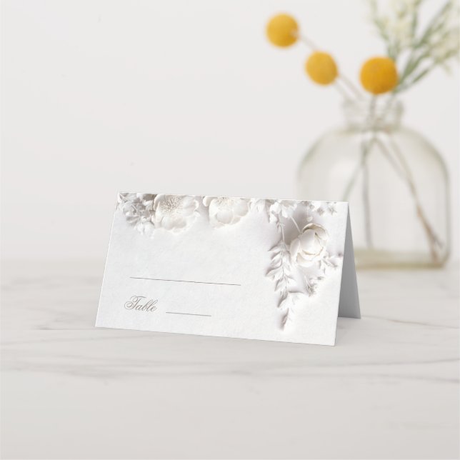 Tarjeta De Asiento White 3D Flowers Wedding (Anverso)
