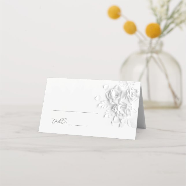 Tarjeta De Asiento White 3D Flowers Wedding Place Card (Anverso)