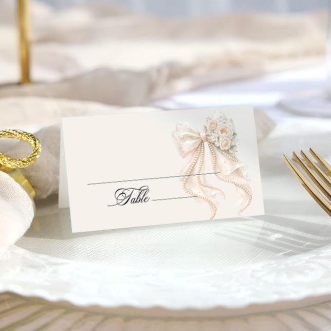 Tarjeta De Asiento White Bow Bridal Shower Place Card (Subido por el creador)
