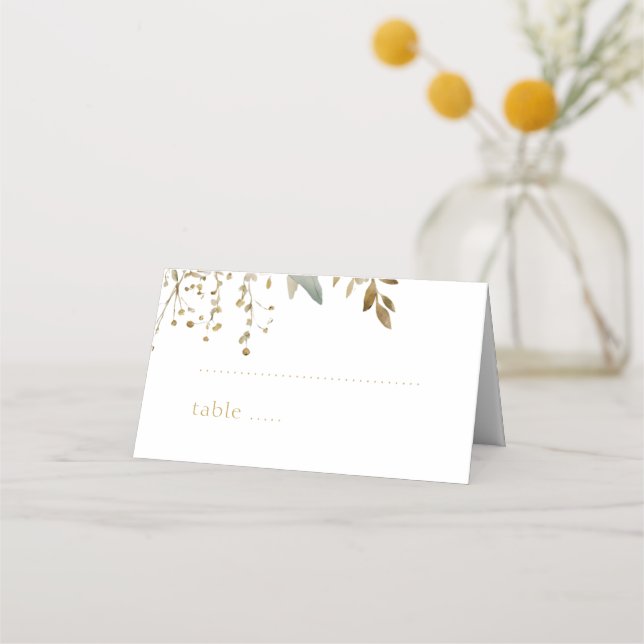Tarjeta De Asiento White | Watercolor Imitation Gold Foliage Wedding (Anverso)