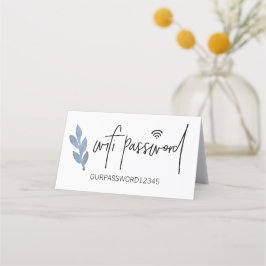 Tarjeta De Asiento Wifi Password Blue Watercolor leaf RÓTULO