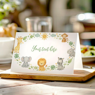 Tarjeta De Asiento Wild One Jungle Animals Birthday Food Tent