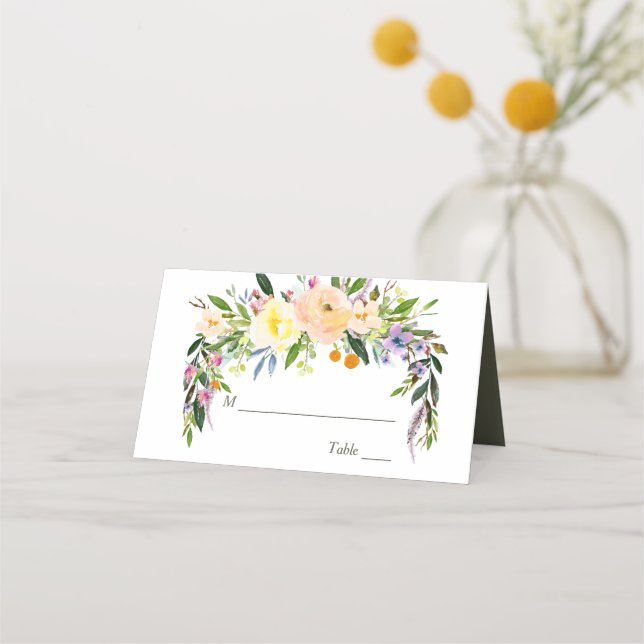 Tarjeta De Asiento Willow y Floral Boda (Anverso)