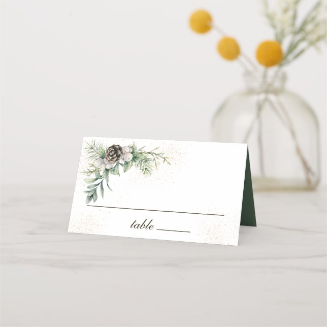 Tarjeta De Asiento Winter Berries Greenery Vintage Design (Anverso)