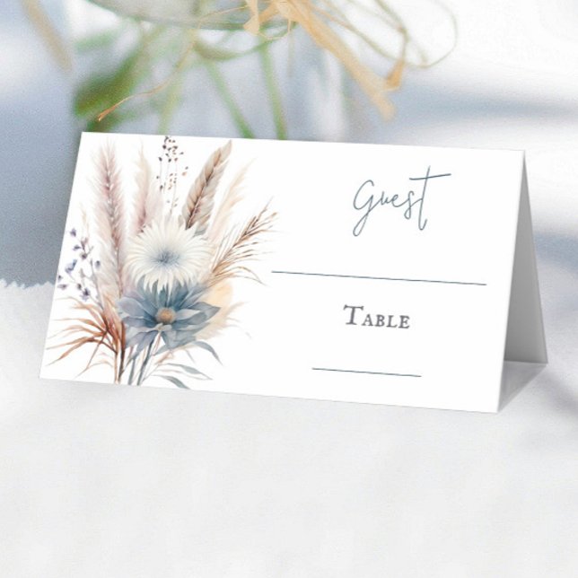 Tarjeta De Asiento Winter Boho Floral Boda | Blanca (White Winter Boho Floral Wedding Place Card)