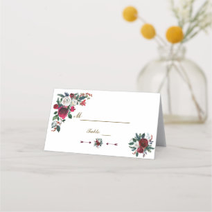 Tarjeta De Asiento Winter Burgundy Floral Pine Boda Número de tabla