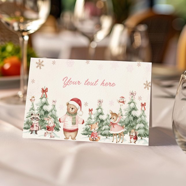 Tarjeta De Asiento Winter Christmas Woodland Girl Birthday Food Tent (Subido por el creador)