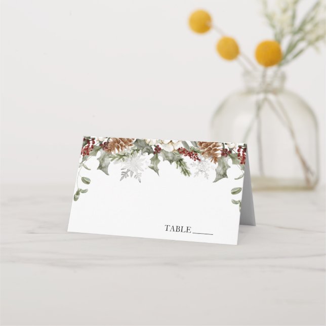 Tarjeta De Asiento Winter Evergreen Snowflakes Nombre Cartas Lugar (Anverso)