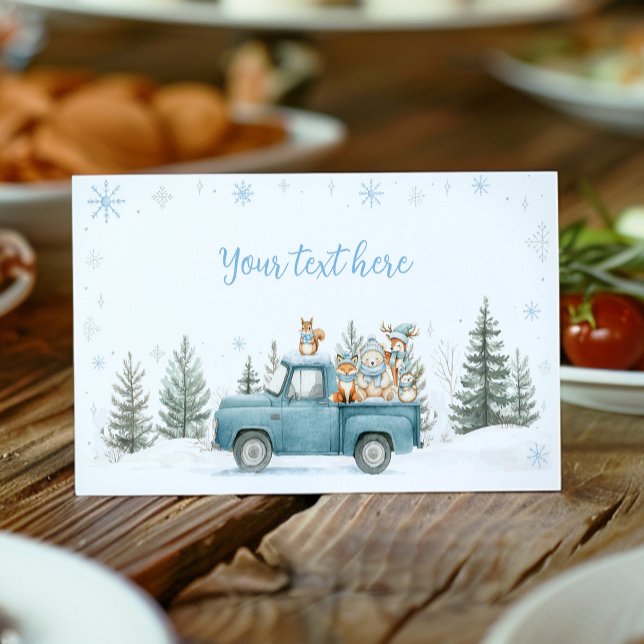 Tarjeta De Asiento Winter Truck Woodland Animals Birthday Food Tent (Subido por el creador)
