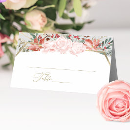 Tarjeta De Asiento Winter Wedding Place Card Gilded Watercolor Floral