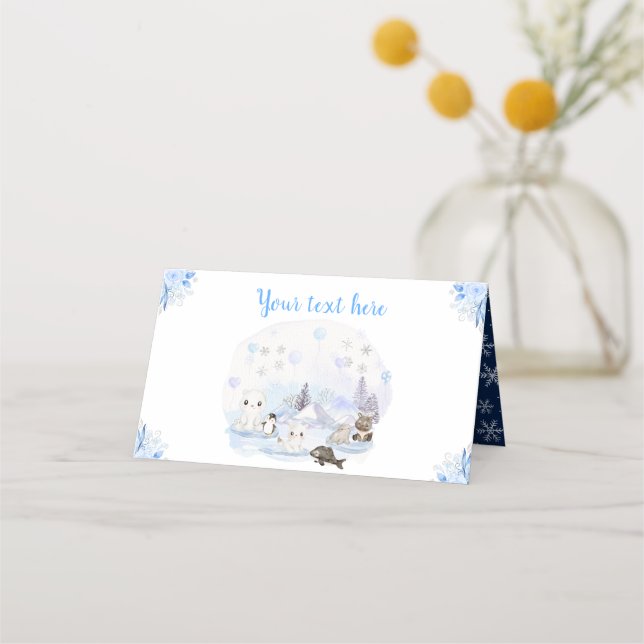 Tarjeta De Asiento Winter Wonderland Arctic Animals Baby Shower (Anverso)