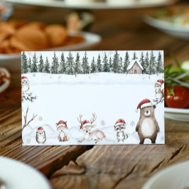 Tarjeta De Asiento Winter Woodland Animals Food Tent Place Card