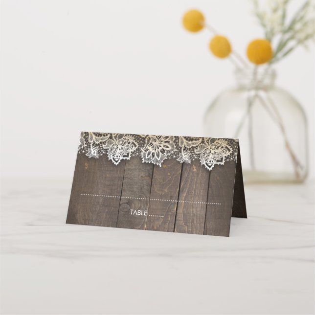 Tarjeta De Asiento Wood Lace Mason Jar Enciende Rústico (Anverso)