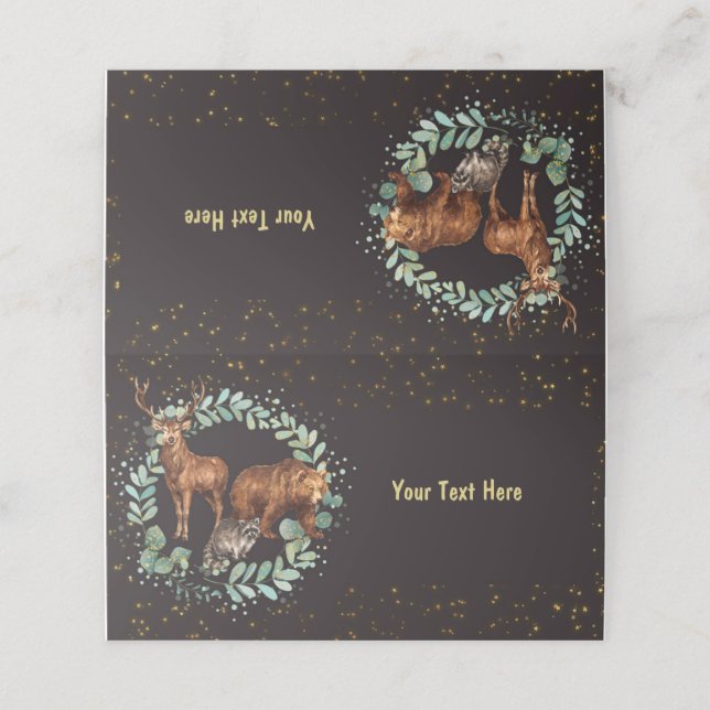 Tarjeta De Asiento Woodland Animals Place Card Food Label Black (Exterior desplegado)