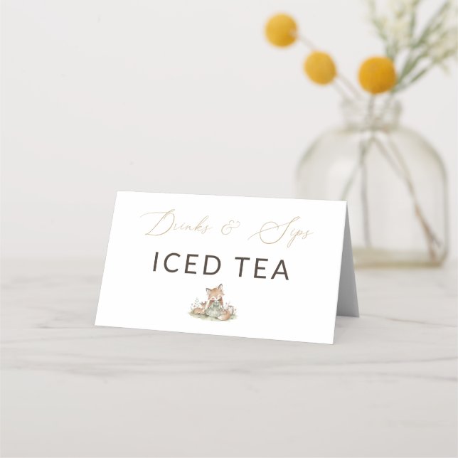 Tarjeta De Asiento Woodland Fox Girl Drinks & Sips Iced Tea Drink (Reverso)