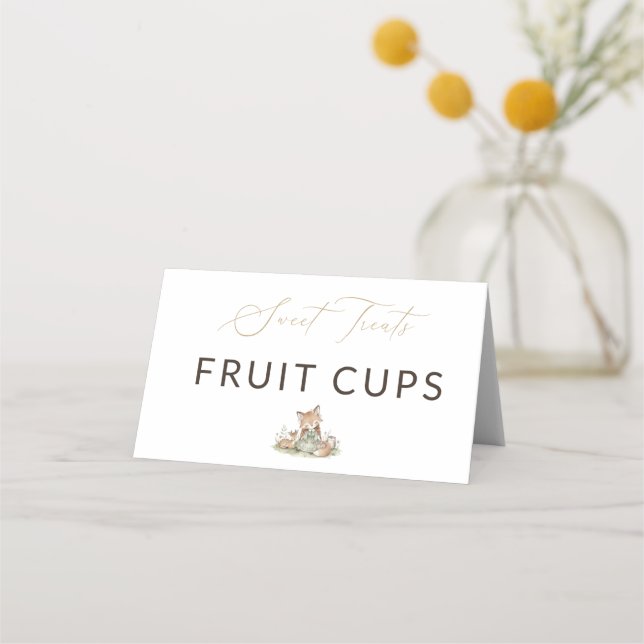 Tarjeta De Asiento Woodland Fox Girl Sweet Treats Fruit Cups Food (Anverso)