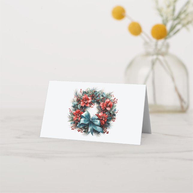 Tarjeta De Asiento Wreath de Pine con Navidades festivos holly (Anverso)