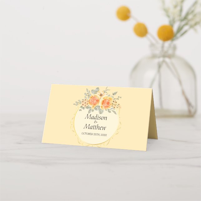 Tarjeta De Asiento Wreath de rosas amarillas (Reverso)