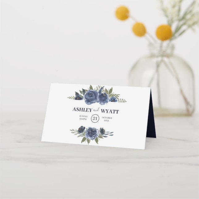 Tarjeta De Asiento Wreath de Rosas azules (Reverso)