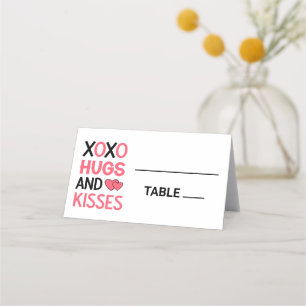 Tarjeta De Asiento XOXO abraza besos ducha de novia Boda negro rosado
