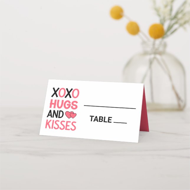Tarjeta De Asiento XOXO abraza besos ducha de novia Boda rosa (Anverso)