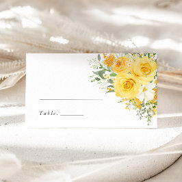 Tarjeta De Asiento Yellow Floral Rose Wedding Name Place Card