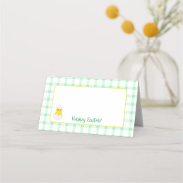 Tarjeta De Asiento Yellow Happy Spring Chick Easter Green Check