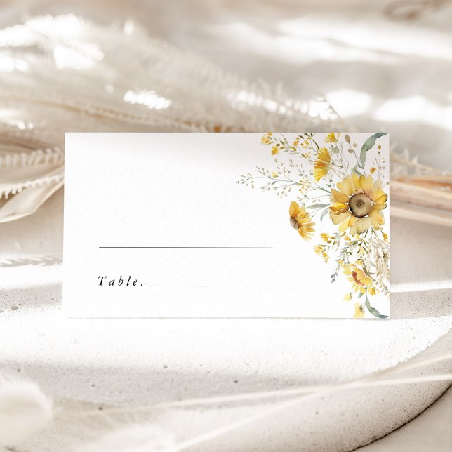Tarjeta De Asiento Yellow Wildflower Sunflower Wedding Place Card (yellow wildflower sunflower wedding place card garden escort card watercolor floral name card)