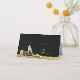 Tarjeta De Asiento Zapatos de tacones altos Glam de Purpurina de oro
